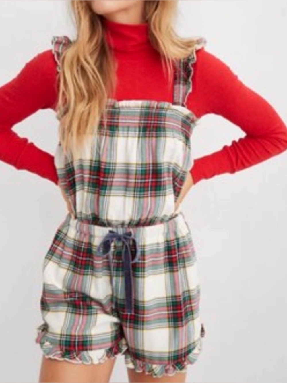 NWT Aerie | Plaid Flannel Romper Red/White